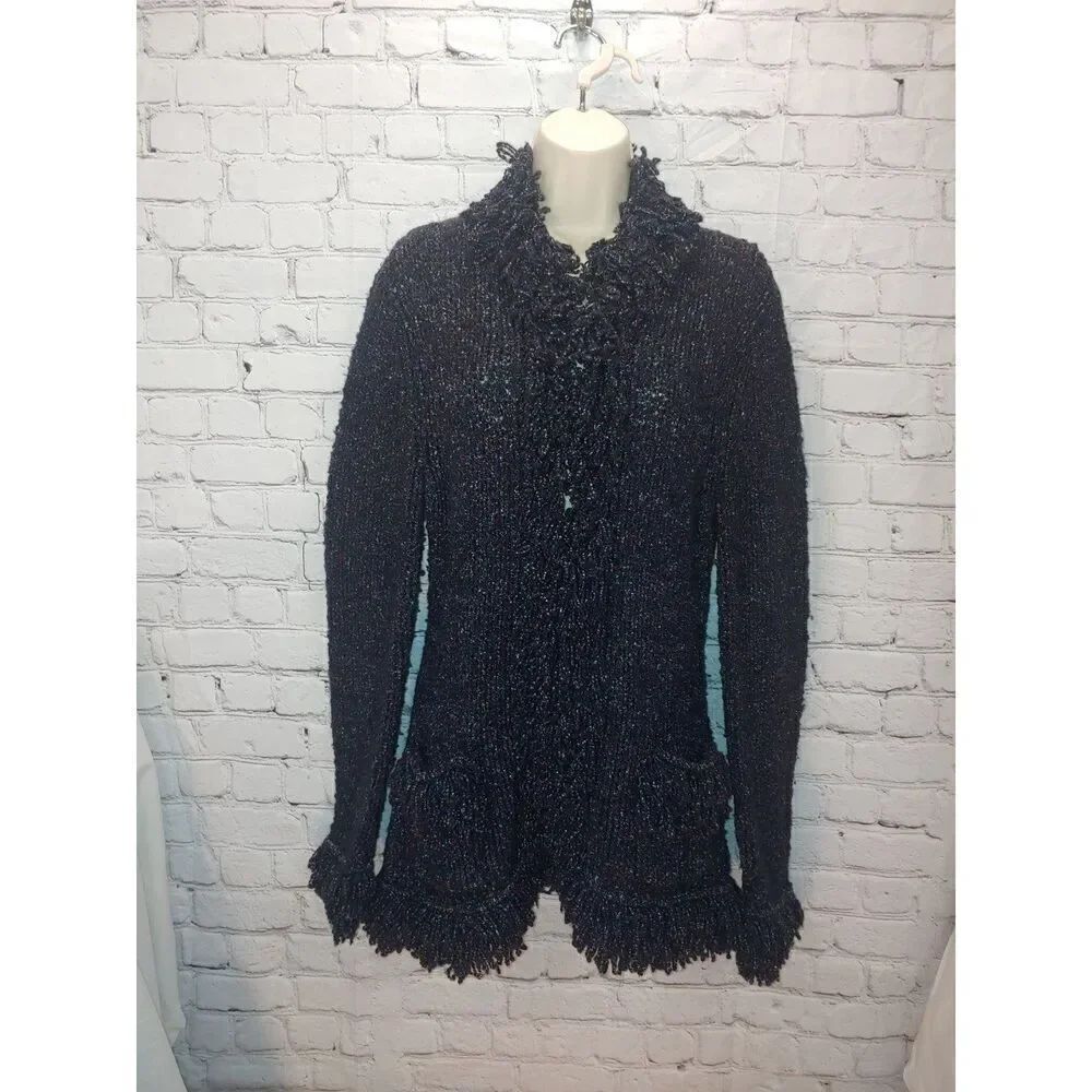 Nine West VINTAGE Women's Size Small Black/Multicolor Knit Sweater Cardigan